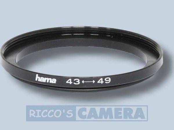 Filteradapter 43 - 49 mm ( Objektiv 43mm / Filter 49mm ) Step Up Ring Anschlussring Adapterring Hama 14349